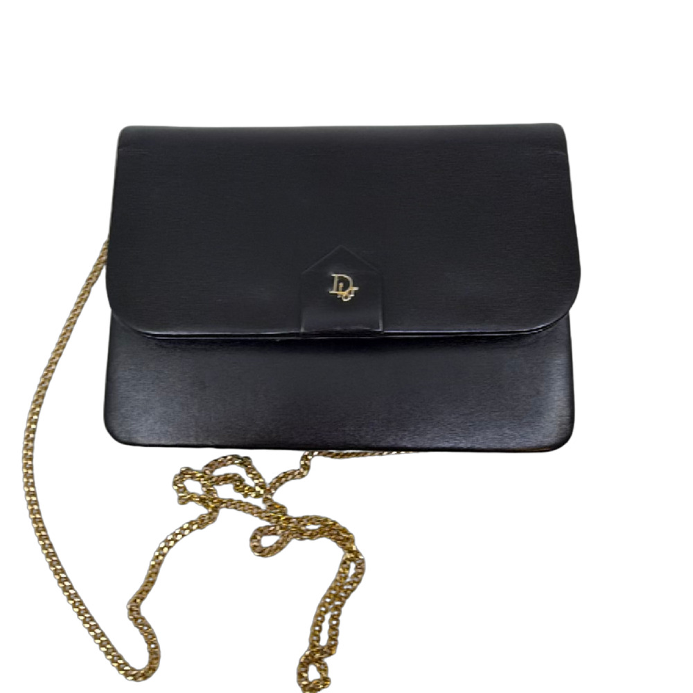 Dior Vintage CD Logo Flap Black Leather Shoulder Bag